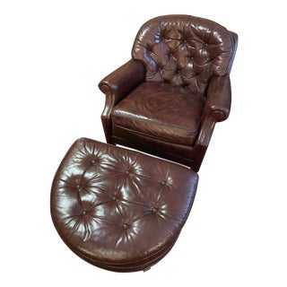 1980s Vintage Chesterfield Leathercraft Club Chair With Ottoman For Sale