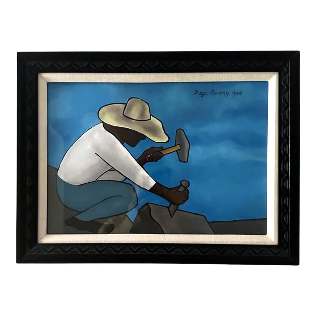 Framed Tempera on Paper Picapedrero Signed Diego Rivera with Paperwork For Sale