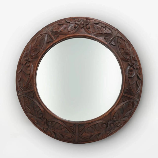 Large Rustic Oak Wall Mirror with Floral Carvings, France, 1900s For Sale - Image 11 of 11