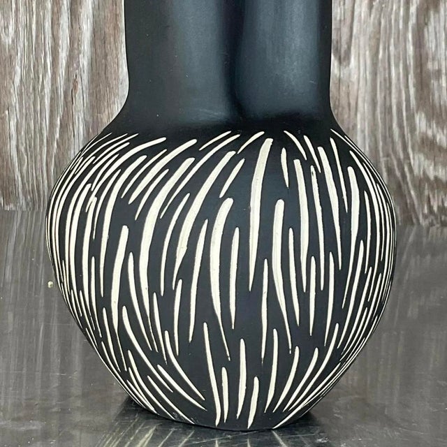Black Vintage Contemporary Signed Studio Pottery Vase For Sale - Image 8 of 13
