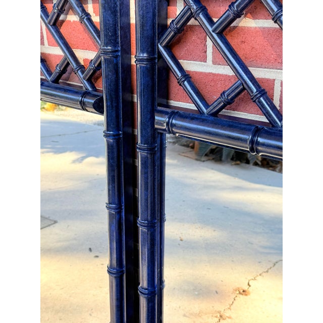 1970’s Palm Beach Regency Blue Lapis Faux Bamboo Wall Mirrors -Newly Painted - A Pair For Sale In Mobile - Image 6 of 10