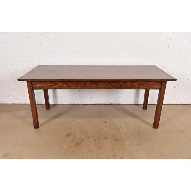 Mission Late 20th Century Stickley Style Mission Oak Arts & Crafts Harvest Farmhouse Dining Table, Newly Refinished For Sale - Image 3 of 11