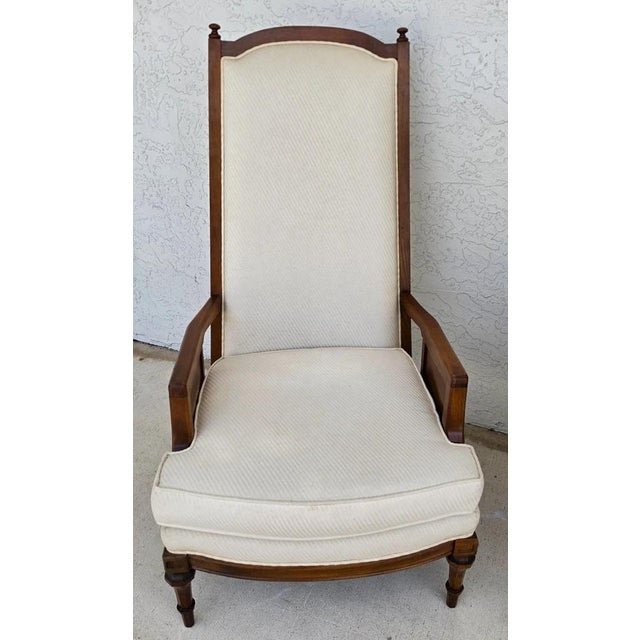 Wood Vintage 1960s Italian Hollywood Regency High Back Lounge Armchairs Pair For Sale - Image 7 of 17