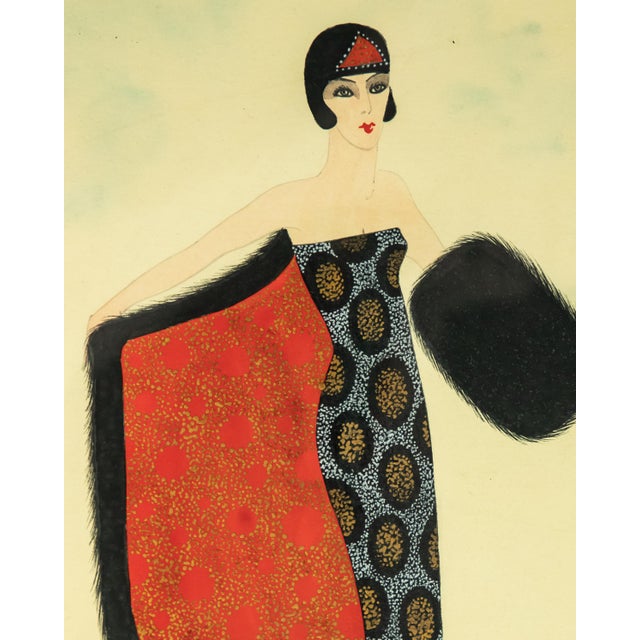 Early 20th Century "Untitled" Erté Fashion Gouache Illustration For Sale - Image 9 of 13
