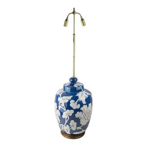 Large Blue and White French Porcelain Table Lamp With High Relief Motifs