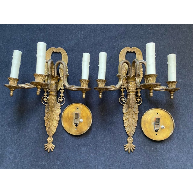 Pair of Early 20th Century Matching Serpent Brass Wall Sconces For Sale - Image 9 of 11
