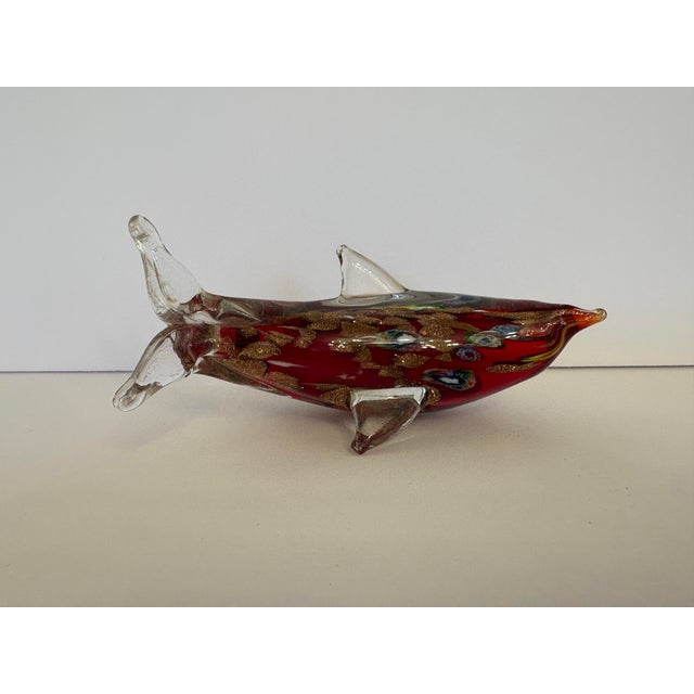 Vintage Red and Gold Dolphin Murano Style Hand Blown Glass Sculpture For Sale In Boise - Image 6 of 6