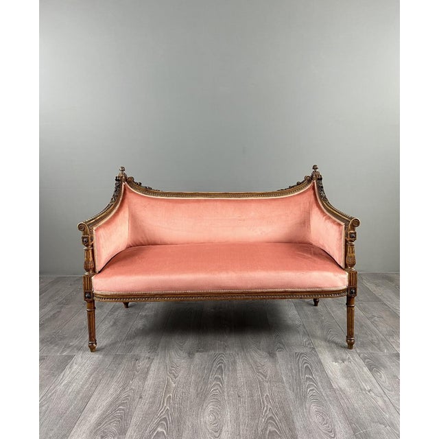 20th Century Louis XVI Style Sofa in Carved Wood and Velvet For Sale - Image 13 of 13