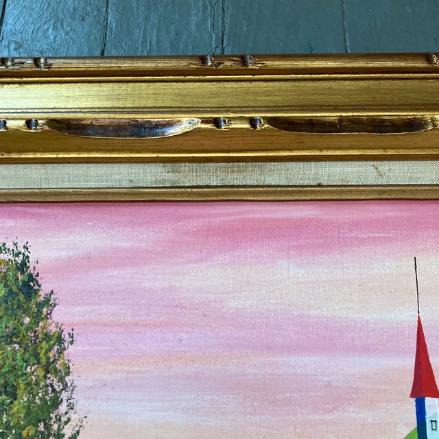 1970’s Original Folk Art Farm Scene Original Carved Wood Frame Signed For Sale In Philadelphia - Image 6 of 7