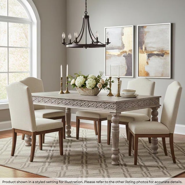 Gather your family around a piece of history and artisanal soul. This breathtaking Rustic 6 Seater White Wood Dining Table...