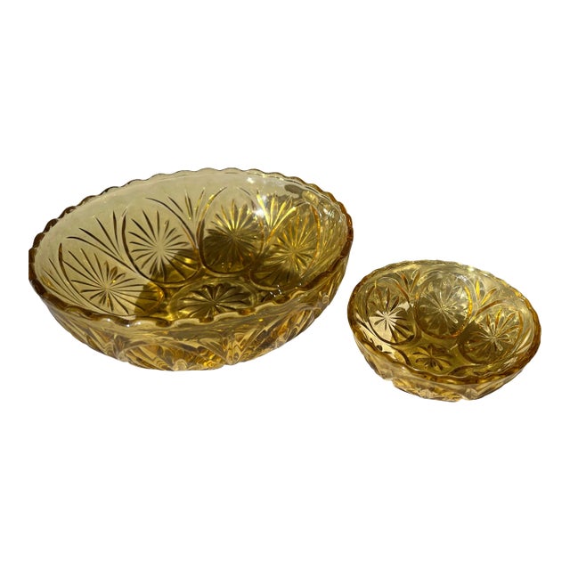 Vintage Amber Glass Bowls- Set of 2 For Sale