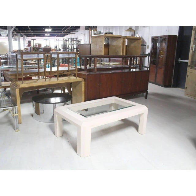 White lacquer rectangular coffee table with art textured finish. Excellent condition