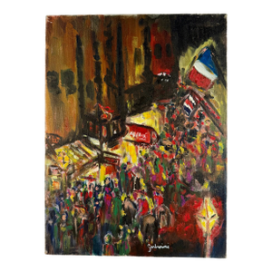 Vintage French City Scene Painting, Original Oil on Canvas