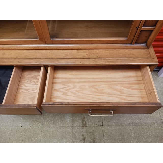 1963 Drexel Meridian Pecan & Walnut China Hutch For Sale - Image 9 of 12