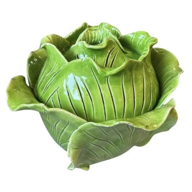 1970s Signed Regency Green Ceramic Cabbage Tureen With Lid by Jean Roger Paris France For Sale - Image 9 of 9