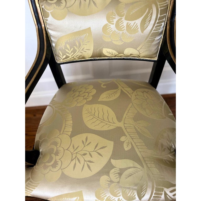Gold Vintage Regency Style Ebonized Chairs in Scalamandré Silk, a Pair For Sale - Image 8 of 9