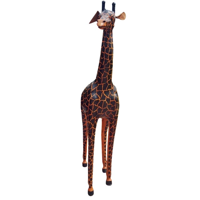 50" Handmade Paper Mache Giraffe Figurine For Sale