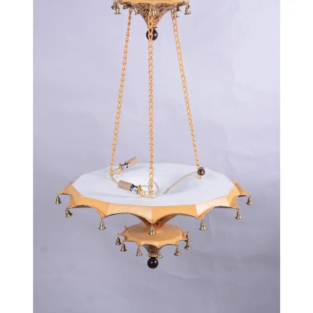 Mid 20th Century Vintage Art Deco Two-Tiers Upside Down Umbrella Ceiling Chandelier With Faux Tortoiseshell For Sale - Image 5 of 8