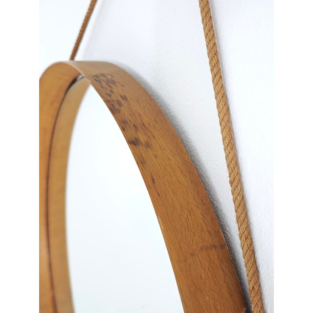 Mid-Century Modern Mid-Century Modern Round Wooden Wall Mirror with Rope, 1950s For Sale - Image 3 of 15