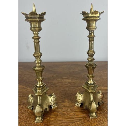 Vintage French Decorative Brass Candleholders, Set of 2 For Sale - Image 9 of 9