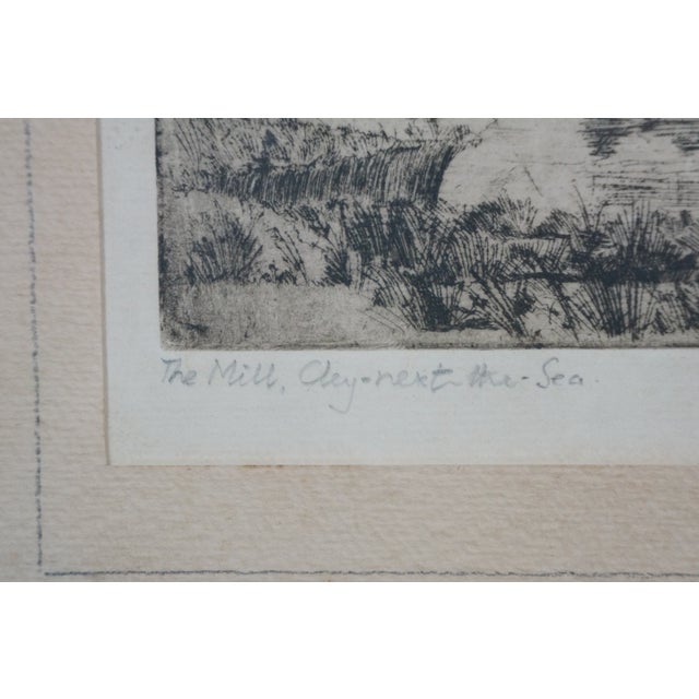 Late 19th Century Antique e.w. Berridge the Mill Cley Next to the Sea England Windmill Etching 21", Framed For Sale - Image 4 of 11