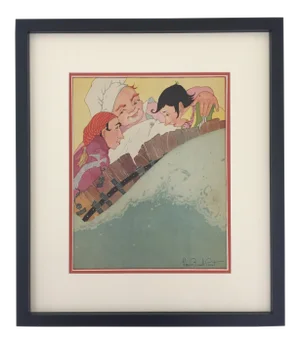 1930s Framed "Rub a Dub Dub" Nursery Rhyme Print by Fern Bisel Peat