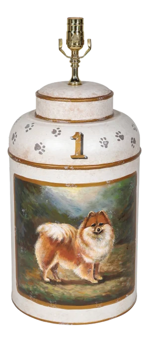 Vintage English Export Hand Painted Tea Caddy Lamp With Dog Landscape