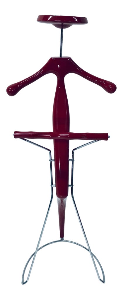 Post-Modern Sir Bis Porada Red Lacquered and Chrome Unisex Valet