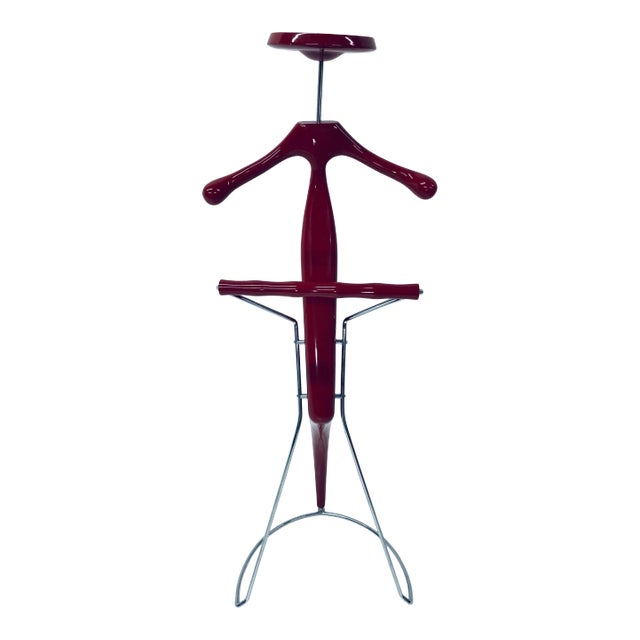 Post-Modern Sir Bis Porada Red Lacquered and Chrome Unisex Valet Stand For Sale