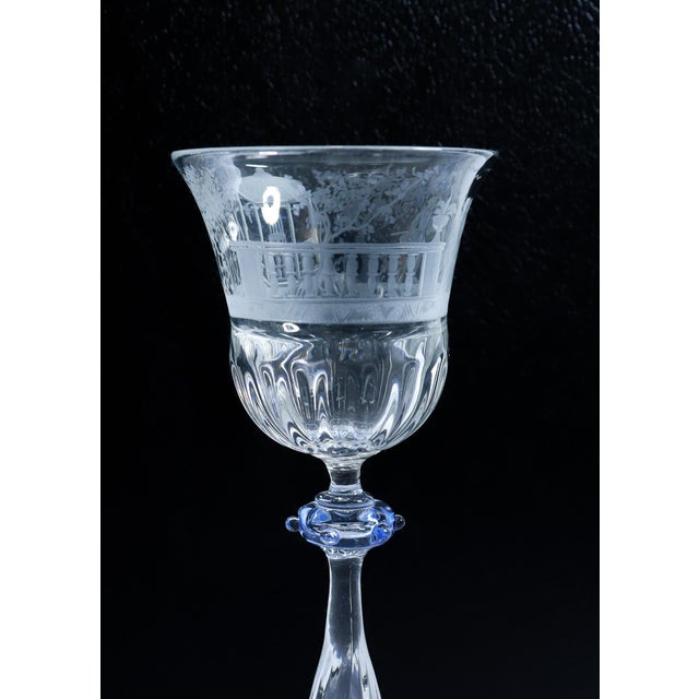 Early 20th Century Pair of Salviati Engraved Venetian / Murano Glass Wine Goblets or Stems For Sale - Image 5 of 13