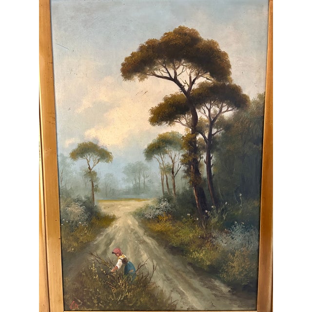 Blue Pair of Antique 19th Century Continental Vertical Landscape Paintings For Sale - Image 8 of 15