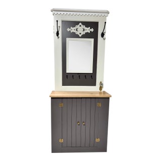 1920s Vintage Hall Tree - Solid Oak + Original Glass Knob For Sale