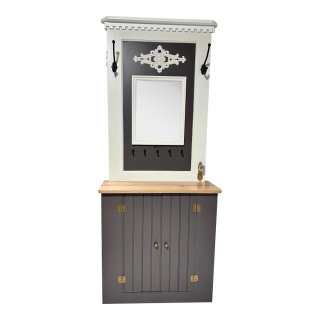 1920s Vintage Hall Tree - Solid Oak + Original Glass Knob For Sale