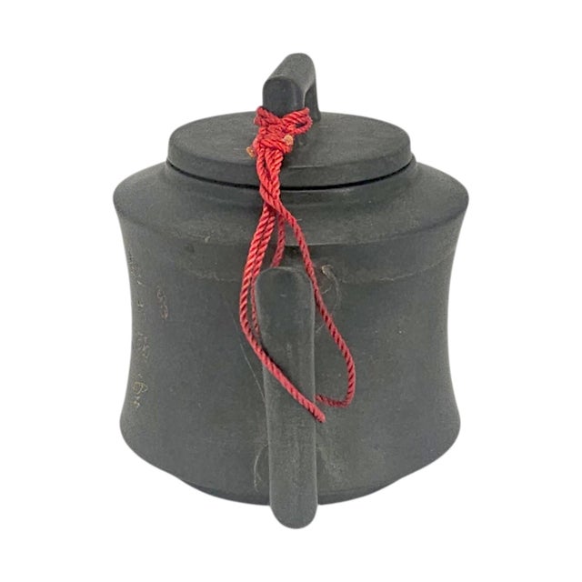 Late 20th Century Chinese Black Clay Teapot With Gilt Calligraphy For Sale - Image 4 of 11