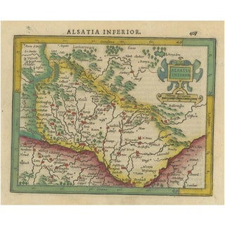 Small Antique Map of the Lower Alsace Region, Germany, 1610 For Sale