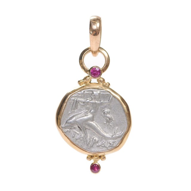 Metal 15th Century Naked Taras Didrachm Pendant W 18k Gold For Sale - Image 7 of 13