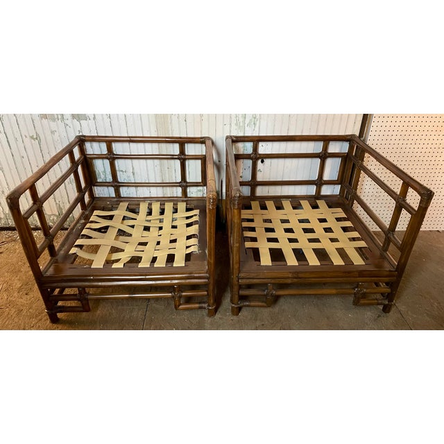 Mid 20th Century Ficks Reed Rattan Bamboo Asian Style Arm Chairs a Pair For Sale - Image 9 of 10