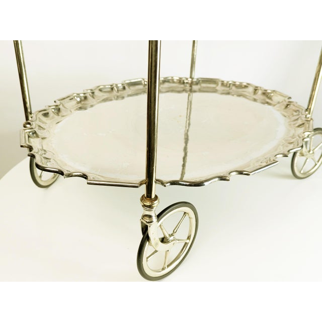 Mid-Century Italian Silver Plated Metal Trolley with Removable Trays by Carlo Mozzoni For Sale - Image 9 of 15