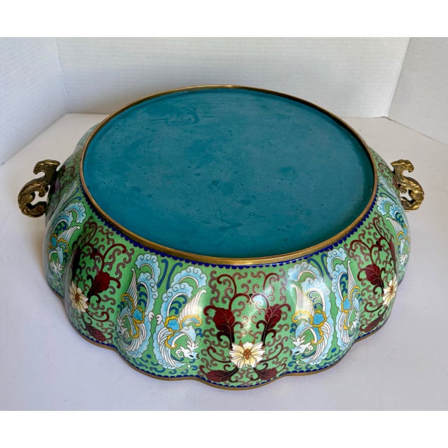Vintage Chinese Cloisonné Pumpkin Form Lidded Vessel With Phoenix & Peony Decoration For Sale - Image 13 of 15