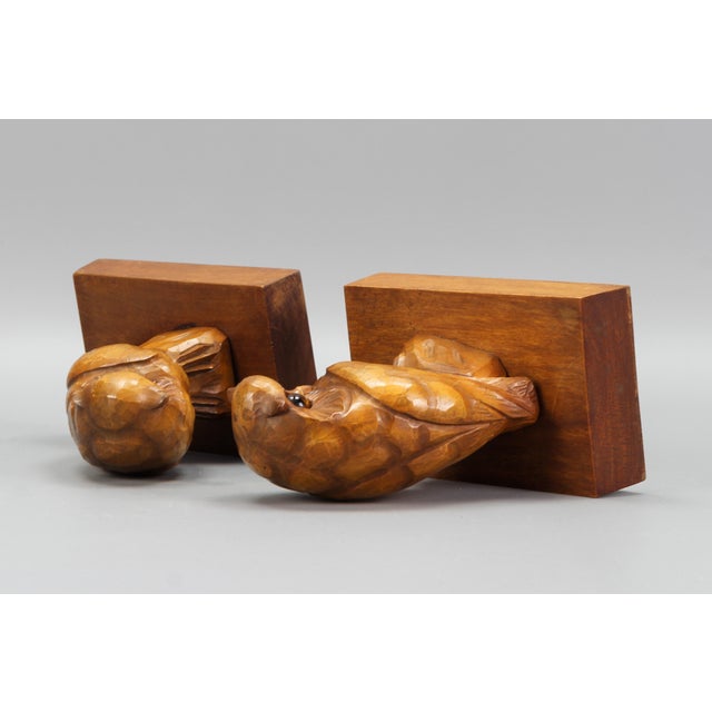 Hand Carved Owl Wooden Bookends, Germany, 1930s, Set of 2 For Sale - Image 16 of 18