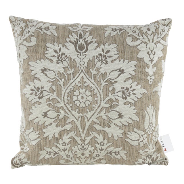 Classic Beige Damask Decorative Pillow For Sale