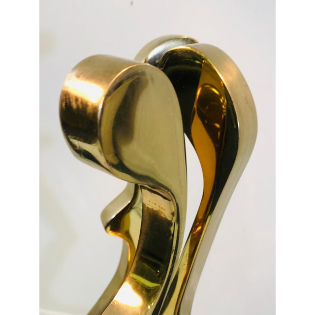 Modern 1970s Abstract Polished Brass Sculpture on Square Chrome Base For Sale - Image 3 of 10