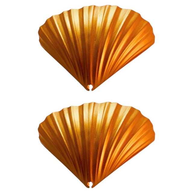 Gold Lustre Ceramic Scallop Shell Up-Light Wall Sconces, 1970s, Set of 2 For Sale - Image 11 of 11