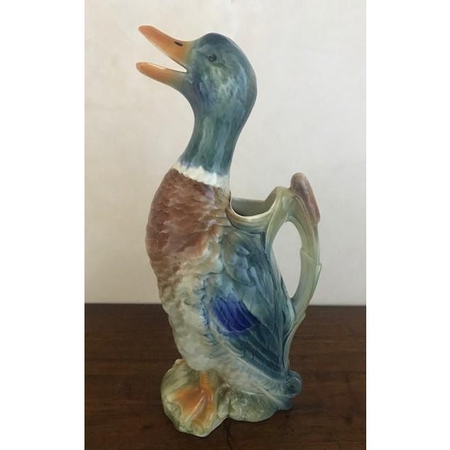 Large Antique 1940s French Majolica Duck Pitcher | Chairish