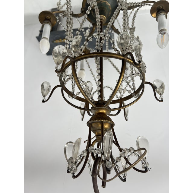 Louis XVI Glass Chandelier with Pearl Garland and Painted Sheet Metal For Sale - Image 18 of 18