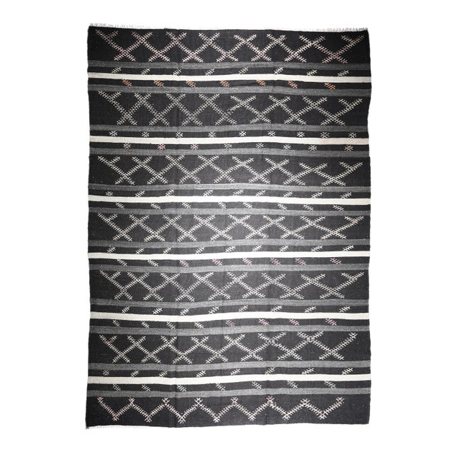 Vintage Cicim Kilim With Modern X-Motif Design – Handwoven Anatolian Flatweave Kilim -7' 3'' X 10' 6'' For Sale