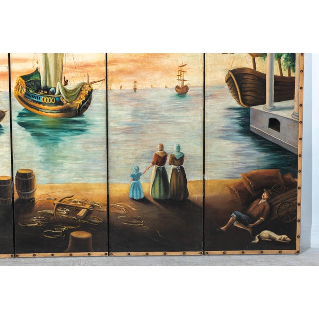 A vintage four-panel screen with 18th century Venetian inspired scene. Elevate your interior space with this stunning...