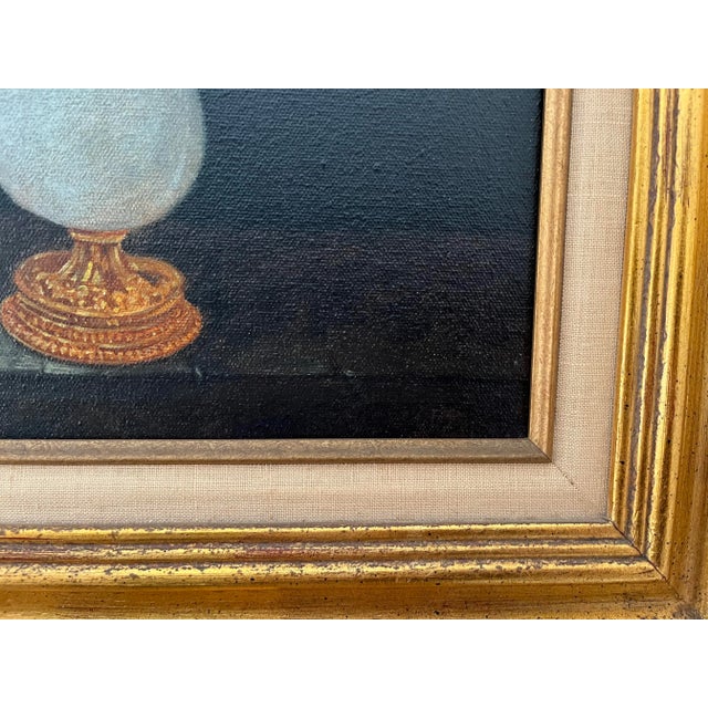 Wood Vintage "Flowers in a Vase on a Ledge" Framed Oil on Canvas by Robert Franke For Sale - Image 7 of 12