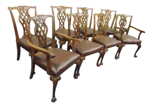 Chippendale Carved Walnut Chippendale Dining Chairs - Set of 8