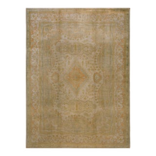 1930s Ivory Floral Antique Turkish Oushak Rug 9'10" X 13'4" Handknotted Wool Carpet For Sale